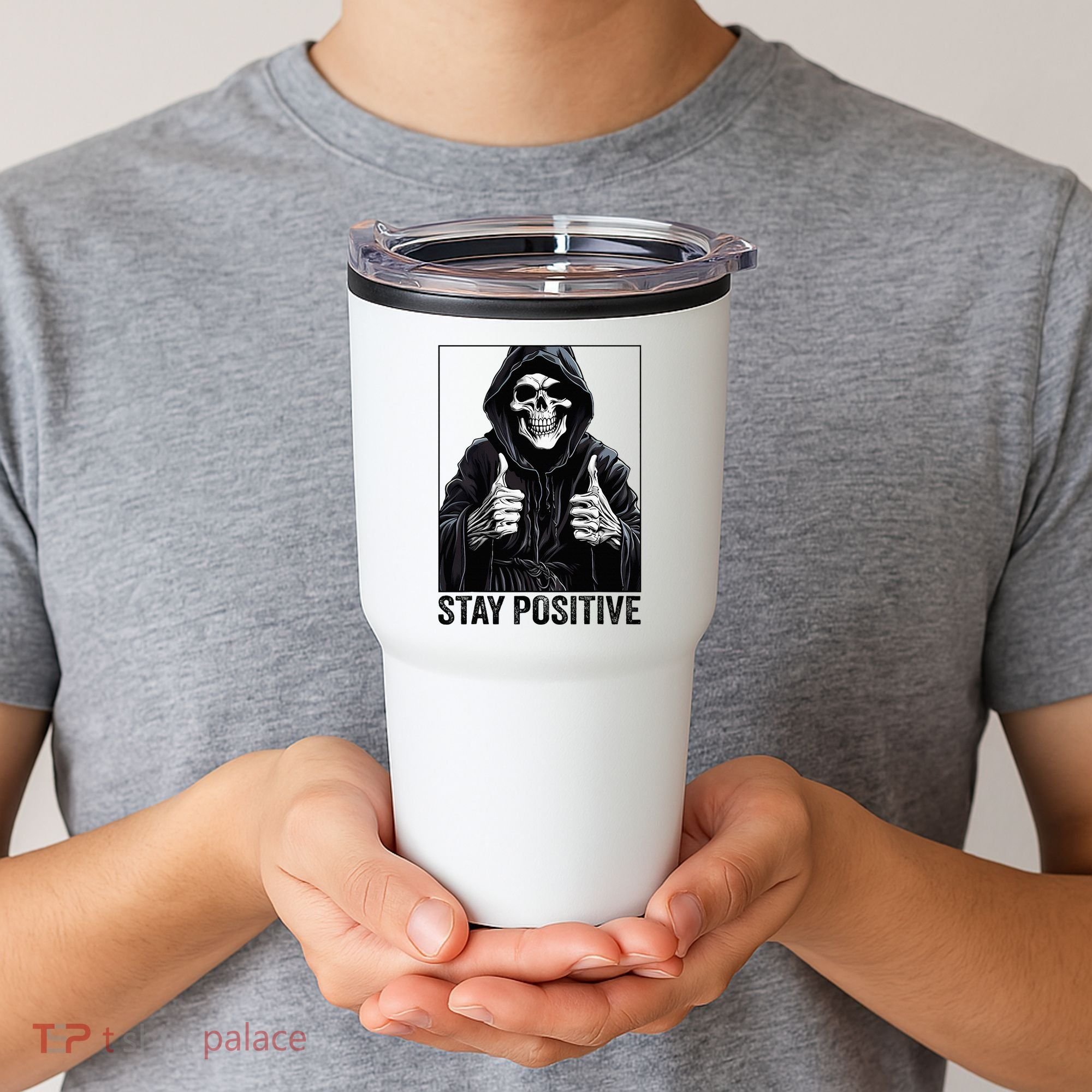 Funny Skull Stay Positive Skeleton Halloween Motivational Tumbler