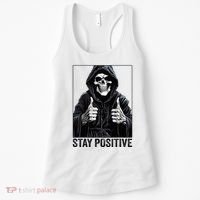 Funny Skull Stay Positive Skeleton Halloween Motivational Women's Tank Top thumb 0
