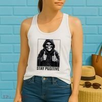 Funny Skull Stay Positive Skeleton Halloween Motivational Women's Tank Top thumb 2