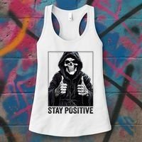 Funny Skull Stay Positive Skeleton Halloween Motivational Women's Tank Top thumb 3