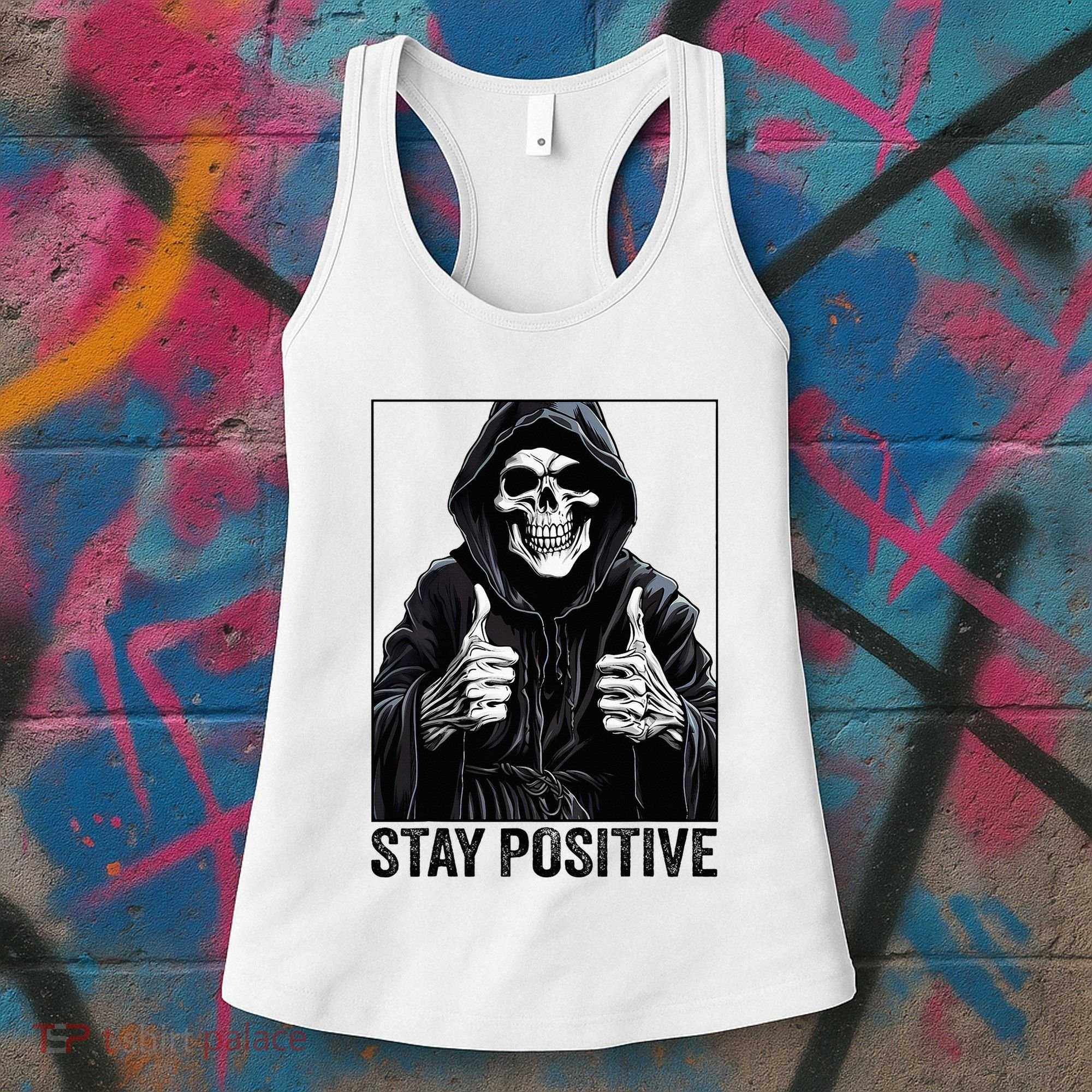 Funny Skull Stay Positive Skeleton Halloween Motivational Women's Tank Top