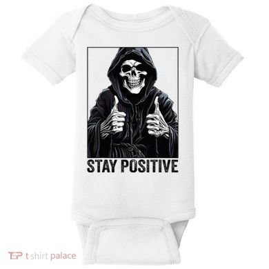 Funny Skull Stay Positive Skeleton Halloween Motivational Baby Bodysuit