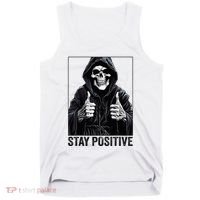 Funny Skull Stay Positive Skeleton Halloween Motivational Tank Top thumb 0
