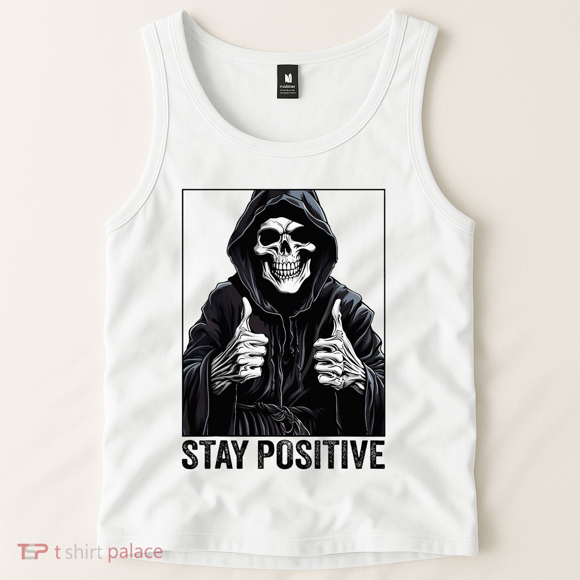 Funny Skull Stay Positive Skeleton Halloween Motivational Tank Top