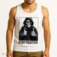 Funny Skull Stay Positive Skeleton Halloween Motivational Tank Top thumb 3