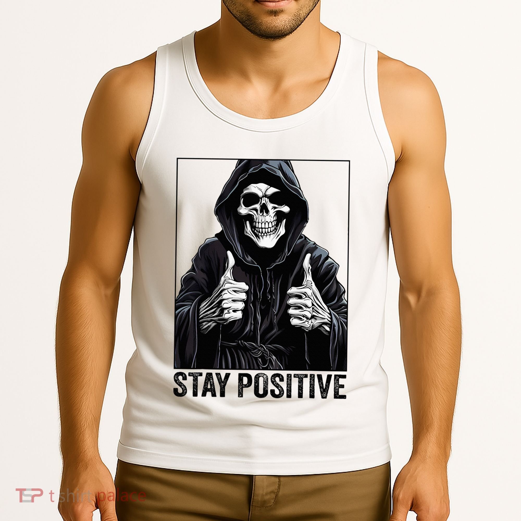 Funny Skull Stay Positive Skeleton Halloween Motivational Tank Top