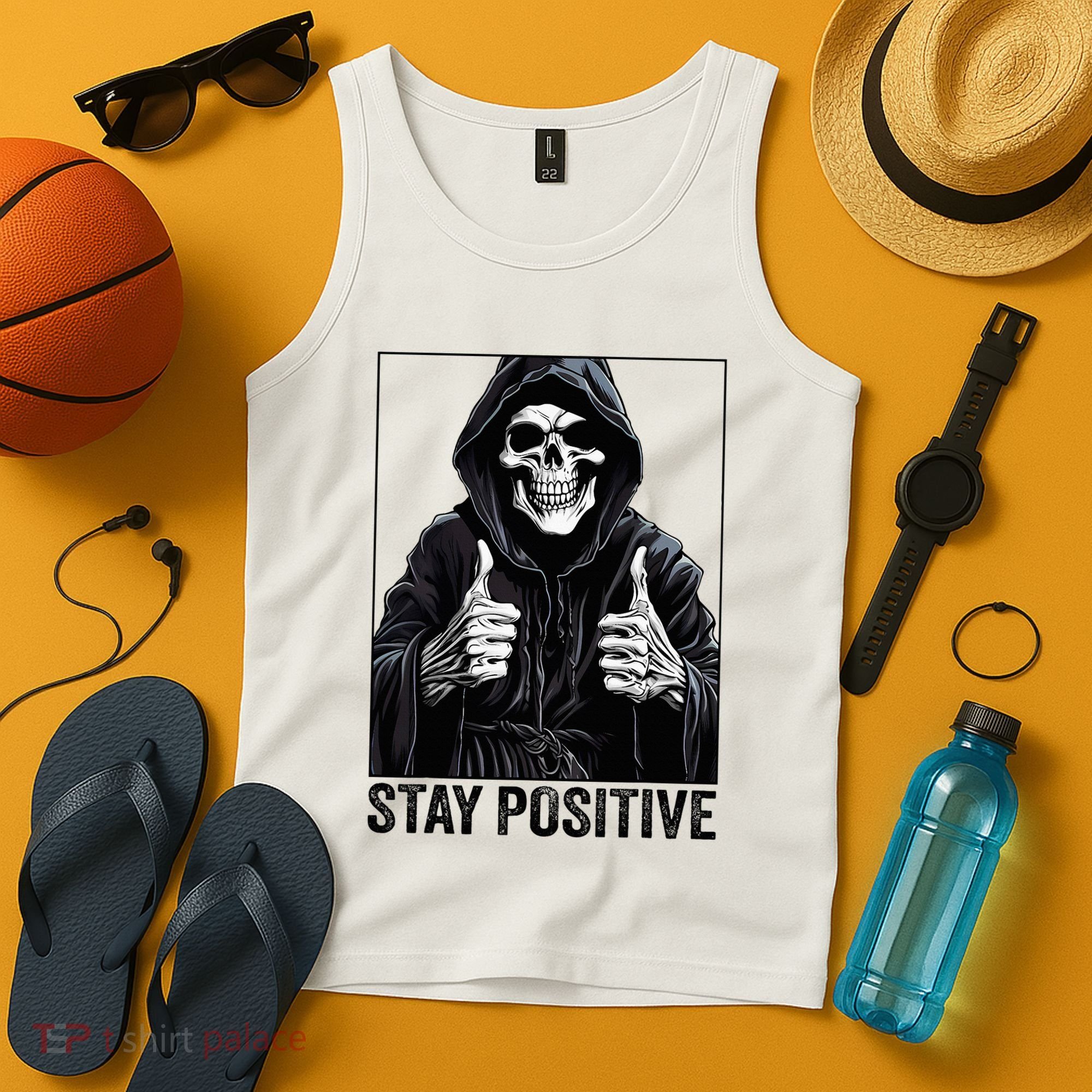 Funny Skull Stay Positive Skeleton Halloween Motivational Tank Top