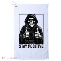 Funny Skull Stay Positive Skeleton Halloween Motivational Golf Towel thumb 0