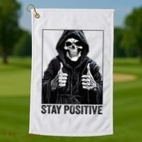 Funny Skull Stay Positive Skeleton Halloween Motivational Golf Towel thumb 1