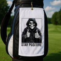 Funny Skull Stay Positive Skeleton Halloween Motivational Golf Towel thumb 2