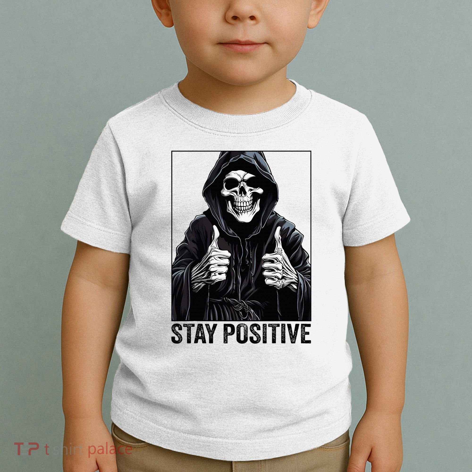 Funny Skull Stay Positive Skeleton Halloween Motivational Toddler T-Shirt
