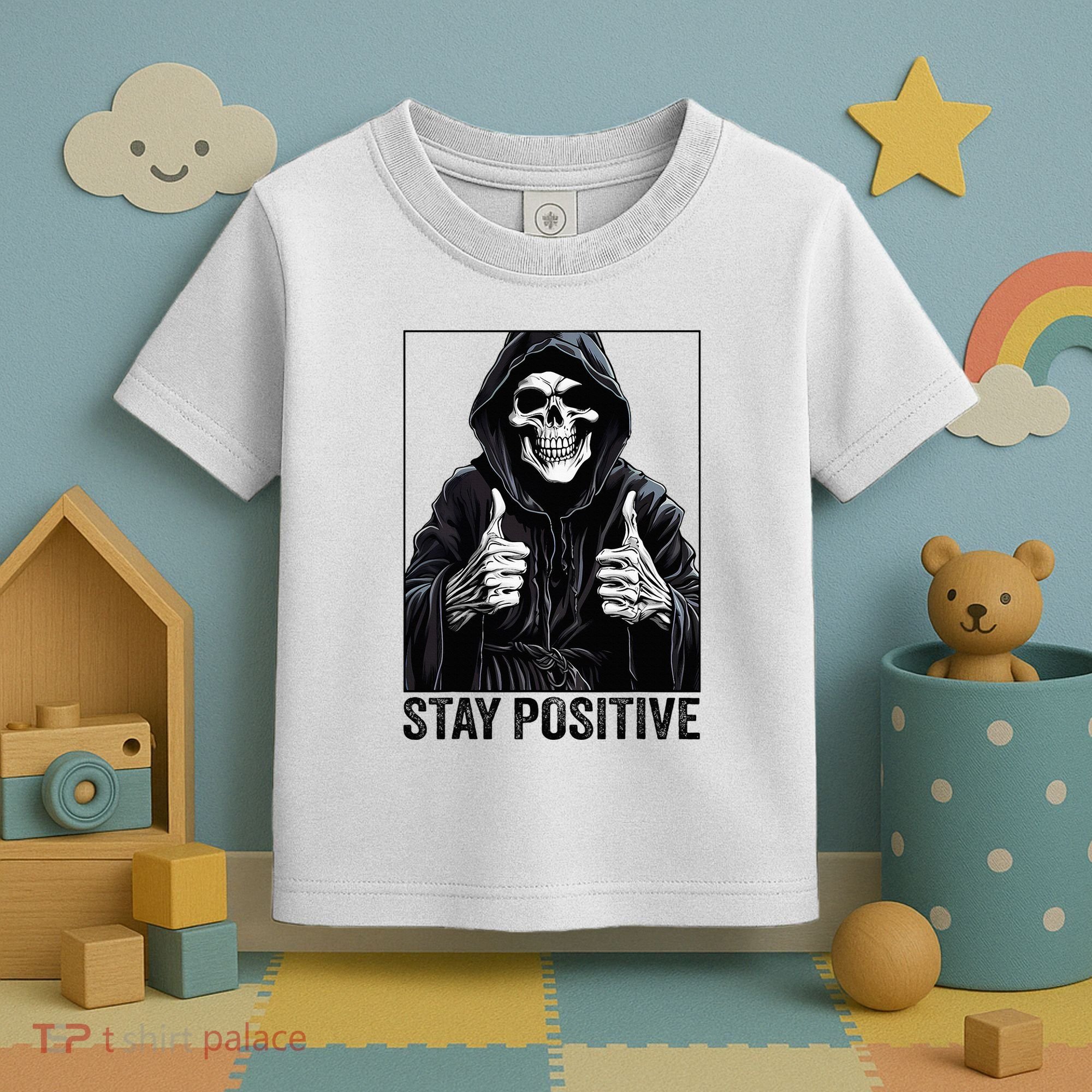 Funny Skull Stay Positive Skeleton Halloween Motivational Toddler T-Shirt