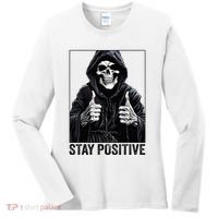 Funny Skull Stay Positive Skeleton Halloween Motivational Women's Long Sleeve Shirt thumb 0