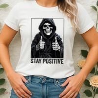 Funny Skull Stay Positive Skeleton Halloween Motivational Women's T-Shirt thumb 2