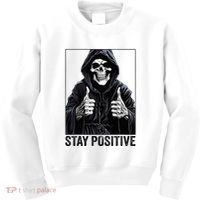 Funny Skull Stay Positive Skeleton Halloween Motivational Kids Sweatshirt thumb 0