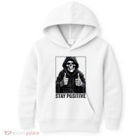 Funny Skull Stay Positive Skeleton Halloween Motivational Kids Hoodie thumb 0