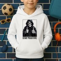 Funny Skull Stay Positive Skeleton Halloween Motivational Kids Hoodie thumb 2