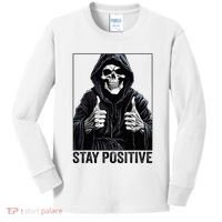 Funny Skull Stay Positive Skeleton Halloween Motivational Kids Long Sleeve Shirt thumb 0