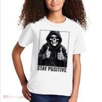 Funny Skull Stay Positive Skeleton Halloween Motivational Kids T-Shirt thumb 2