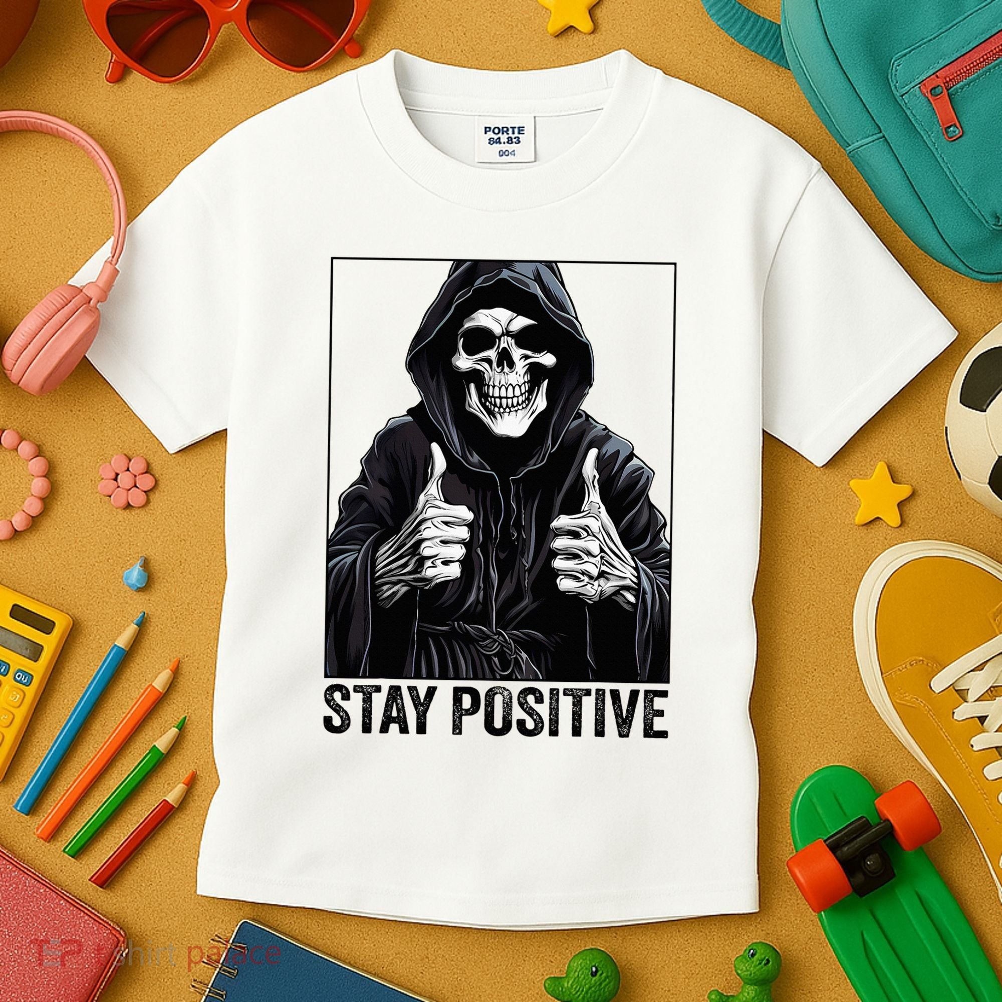 Funny Skull Stay Positive Skeleton Halloween Motivational Kids T-Shirt
