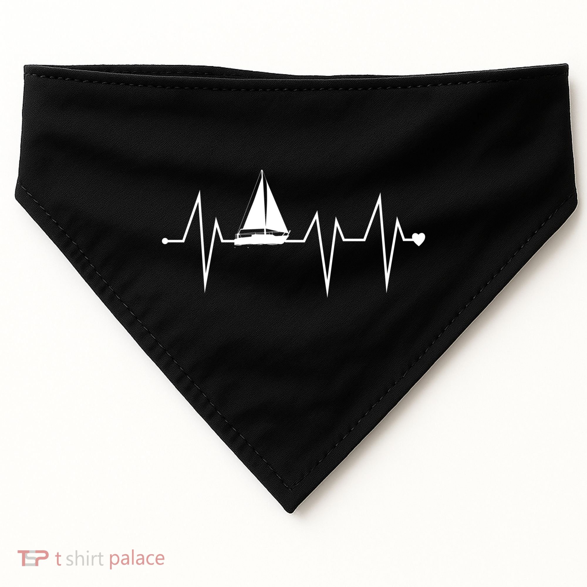 Funny Sailing Sailboat Sailor Heartbeat Heart Pulse Rate Ekg Gift USA-Made Doggie Bandana