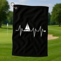 Funny Sailing Sailboat Sailor Heartbeat Heart Pulse Rate Ekg Gift Golf Towel thumb 1