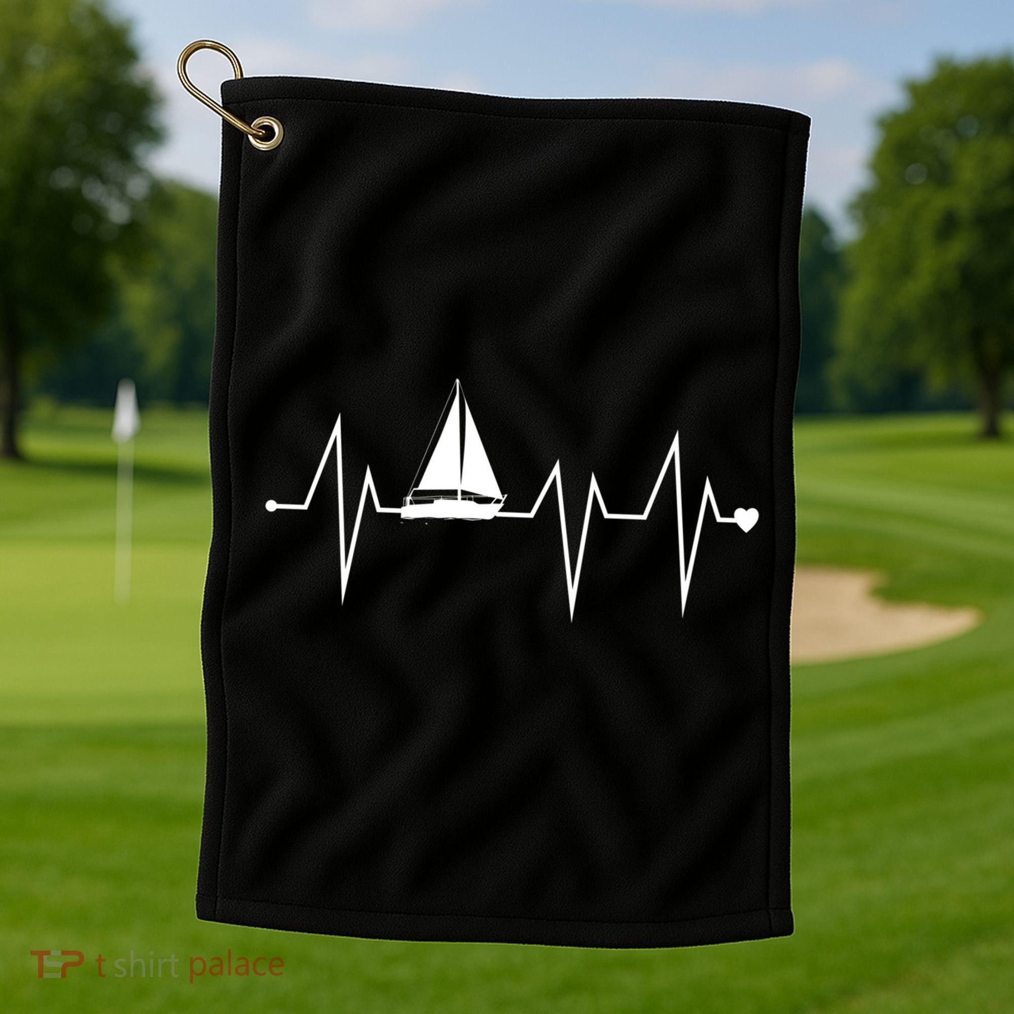 Funny Sailing Sailboat Sailor Heartbeat Heart Pulse Rate Ekg Gift Golf Towel