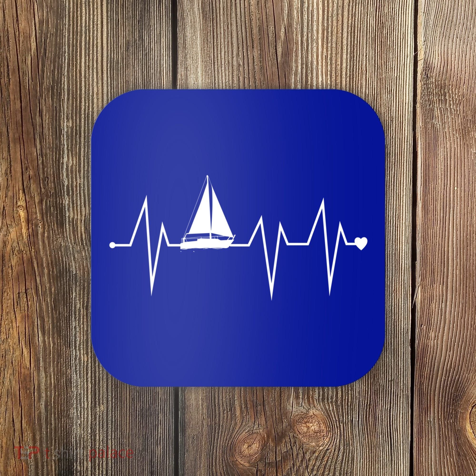 Funny Sailing Sailboat Sailor Heartbeat Heart Pulse Rate Ekg Gift Coaster