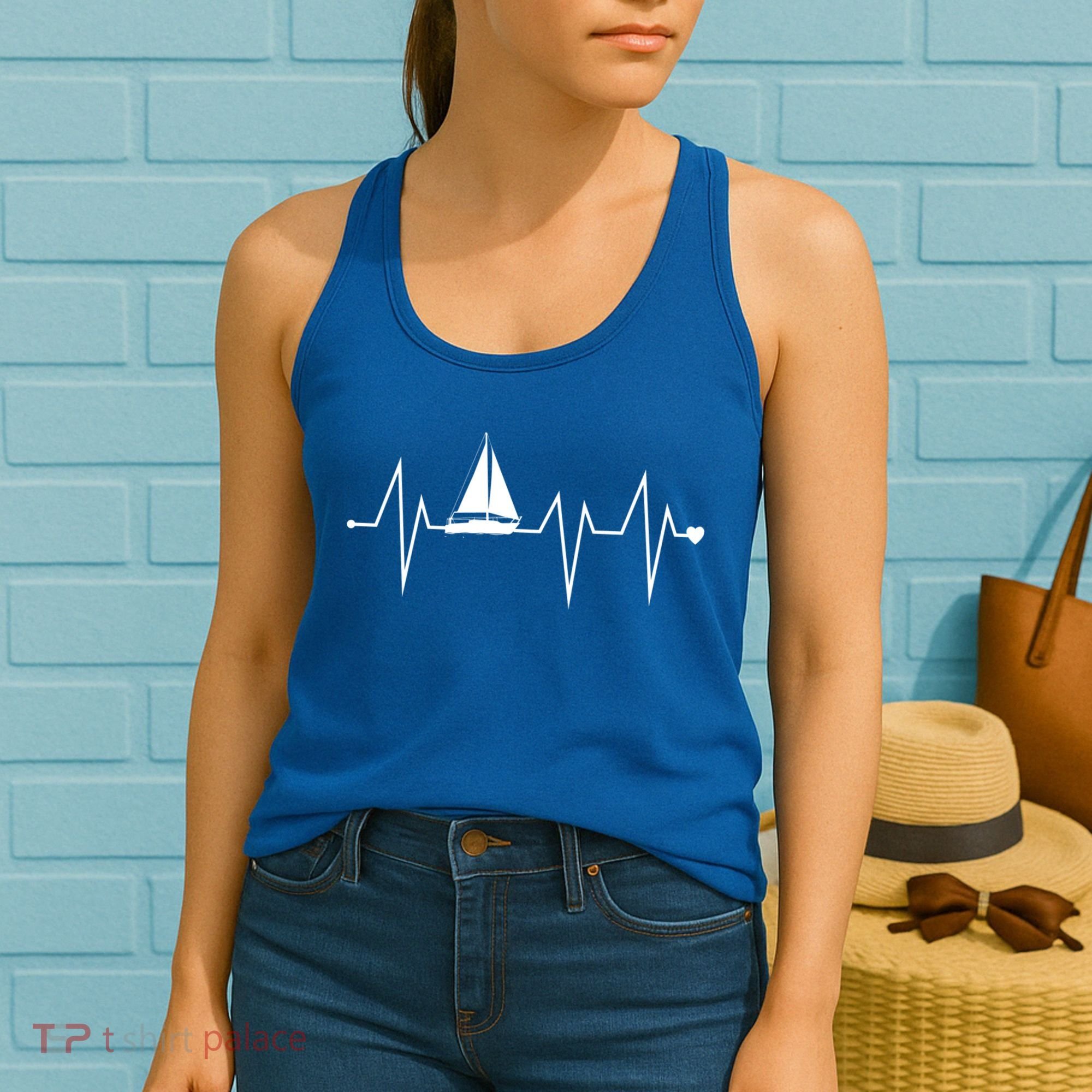 Funny Sailing Sailboat Sailor Heartbeat Heart Pulse Rate Ekg Gift Women's Tank Top