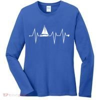 Funny Sailing Sailboat Sailor Heartbeat Heart Pulse Rate Ekg Gift Women's Long Sleeve Shirt thumb 0