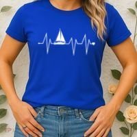 Funny Sailing Sailboat Sailor Heartbeat Heart Pulse Rate Ekg Gift Women's T-Shirt thumb 2