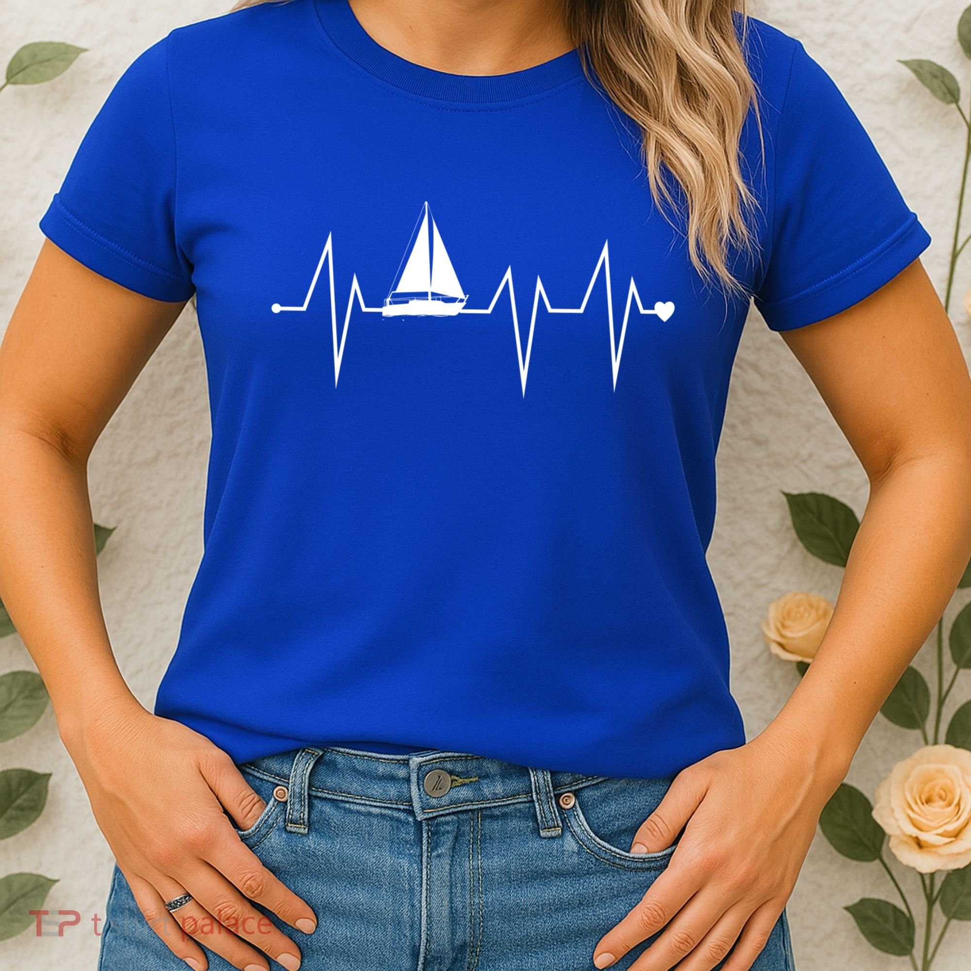 Funny Sailing Sailboat Sailor Heartbeat Heart Pulse Rate Ekg Gift Women's T-Shirt