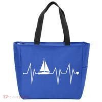 Funny Sailing Sailboat Sailor Heartbeat Heart Pulse Rate Ekg Gift Tote Bag thumb 0