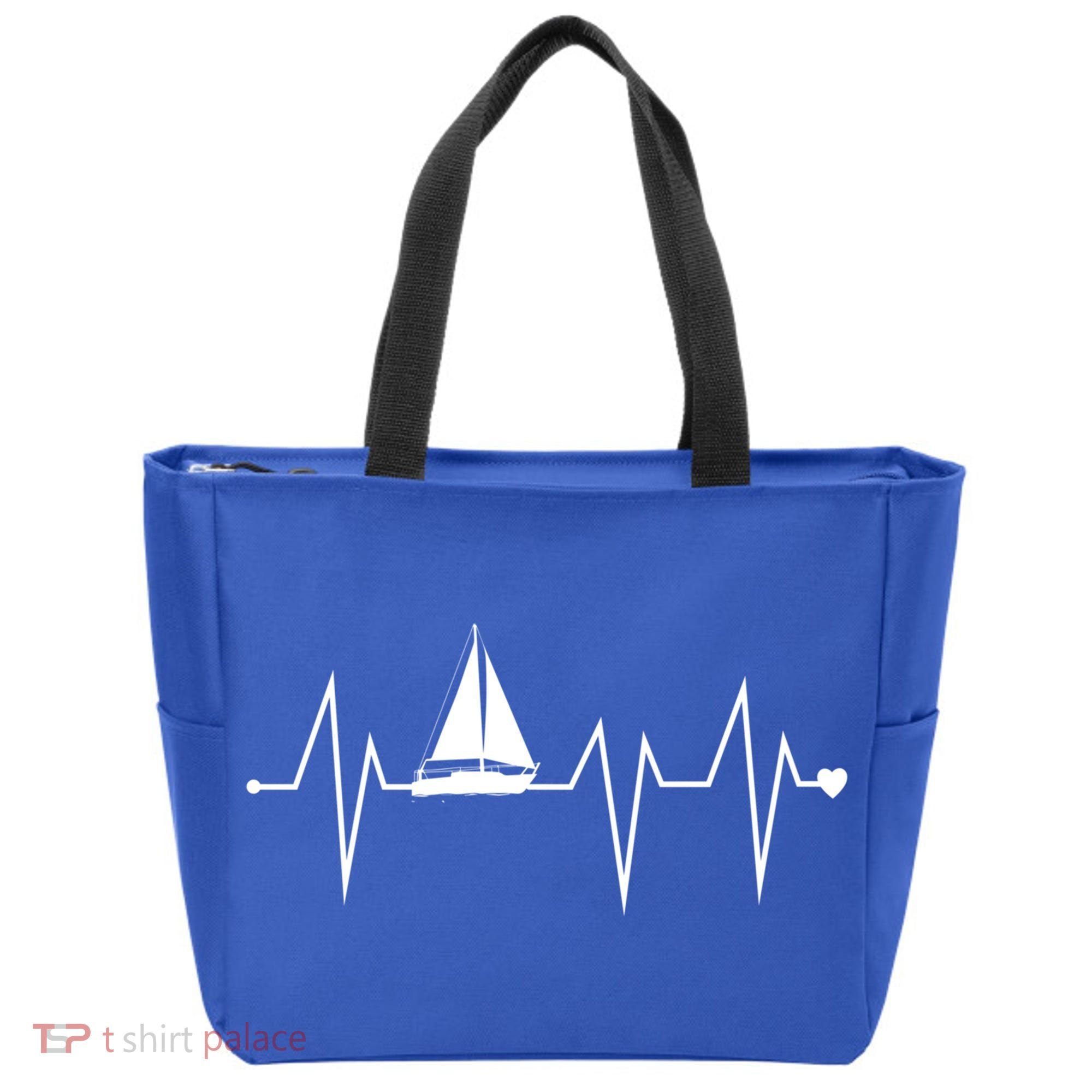 Funny Sailing Sailboat Sailor Heartbeat Heart Pulse Rate Ekg Gift Tote Bag