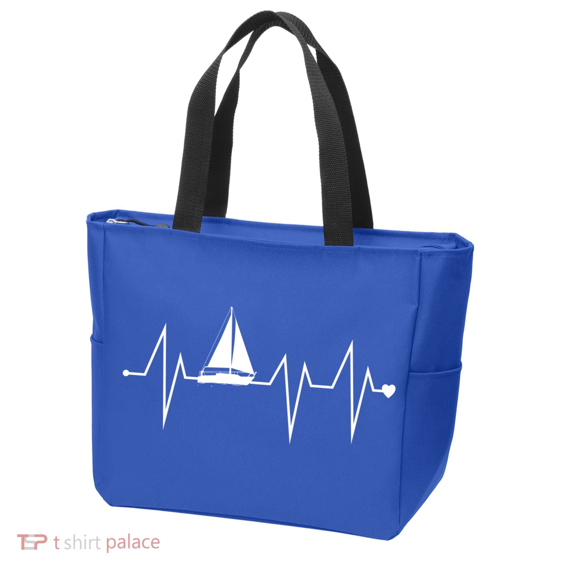 Funny Sailing Sailboat Sailor Heartbeat Heart Pulse Rate Ekg Gift Tote Bag