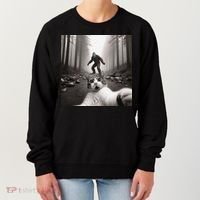 Funny Surprised Scared Cat Selfie With Sasquatsch Bigfoot Women's Sweatshirt thumb 0