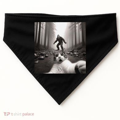 Funny Surprised Scared Cat Selfie With Sasquatsch Bigfoot USA-Made Doggie Bandana
