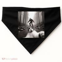 Funny Surprised Scared Cat Selfie With Sasquatsch Bigfoot USA-Made Doggie Bandana thumb 0