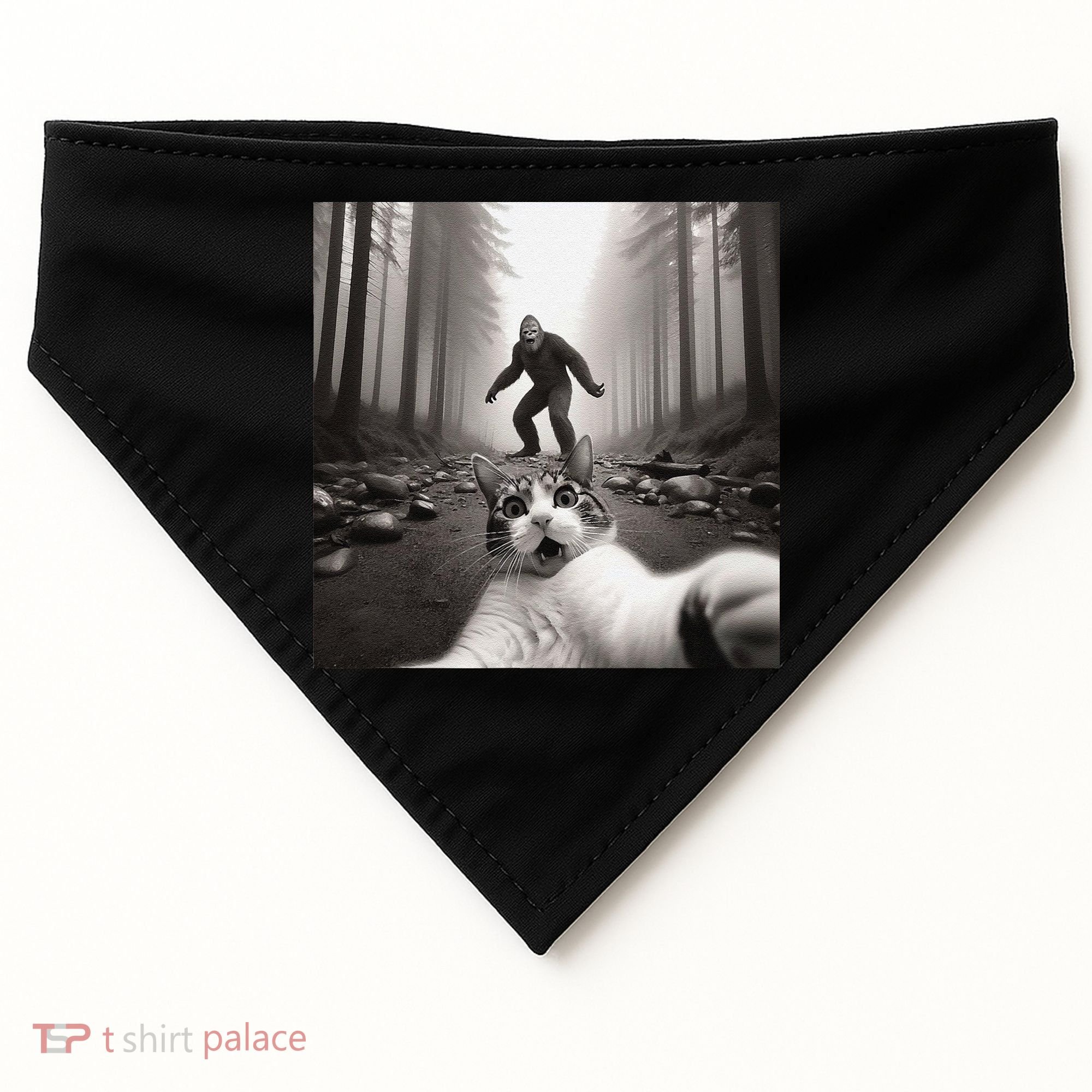 Funny Surprised Scared Cat Selfie With Sasquatsch Bigfoot USA-Made Doggie Bandana