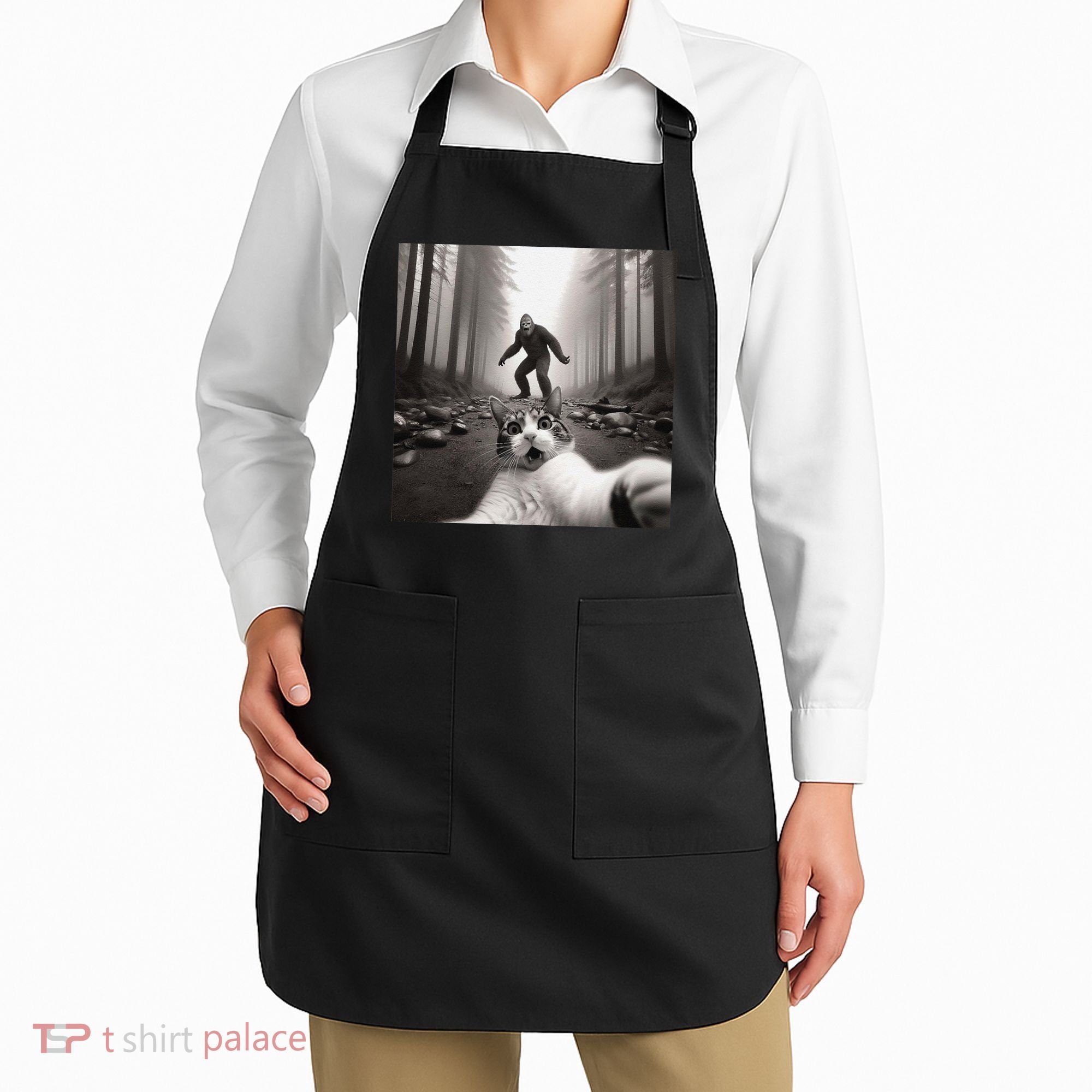 Funny Surprised Scared Cat Selfie With Sasquatsch Bigfoot Apron