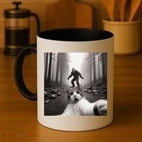 Funny Surprised Scared Cat Selfie With Sasquatsch Bigfoot Coffee Mug thumb 4
