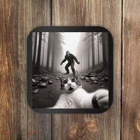 Funny Surprised Scared Cat Selfie With Sasquatsch Bigfoot Coaster thumb 0