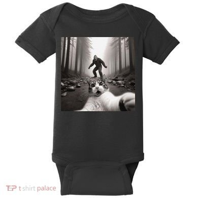 Funny Surprised Scared Cat Selfie With Sasquatsch Bigfoot Baby Bodysuit