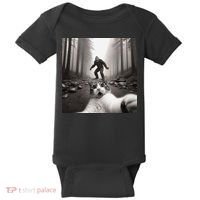 Funny Surprised Scared Cat Selfie With Sasquatsch Bigfoot Baby Bodysuit thumb 0