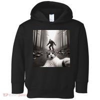 Funny Surprised Scared Cat Selfie With Sasquatsch Bigfoot Toddler Hoodie thumb 0