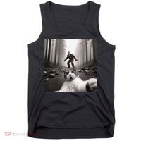 Funny Surprised Scared Cat Selfie With Sasquatsch Bigfoot Tank Top thumb 0
