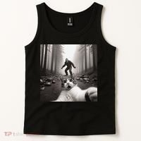 Funny Surprised Scared Cat Selfie With Sasquatsch Bigfoot Tank Top thumb 2