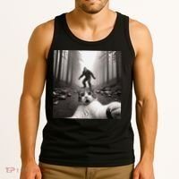 Funny Surprised Scared Cat Selfie With Sasquatsch Bigfoot Tank Top thumb 3