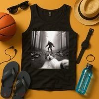 Funny Surprised Scared Cat Selfie With Sasquatsch Bigfoot Tank Top thumb 4