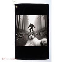 Funny Surprised Scared Cat Selfie With Sasquatsch Bigfoot Golf Towel thumb 0